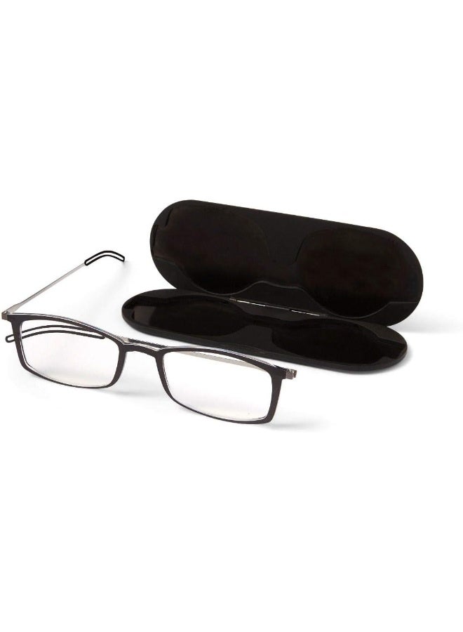 ThinOptics Frontpage Manhattan Reading Glasses + Milano Aluminum Case, Rectangle Black/Regular Case, 2 x - Image 1